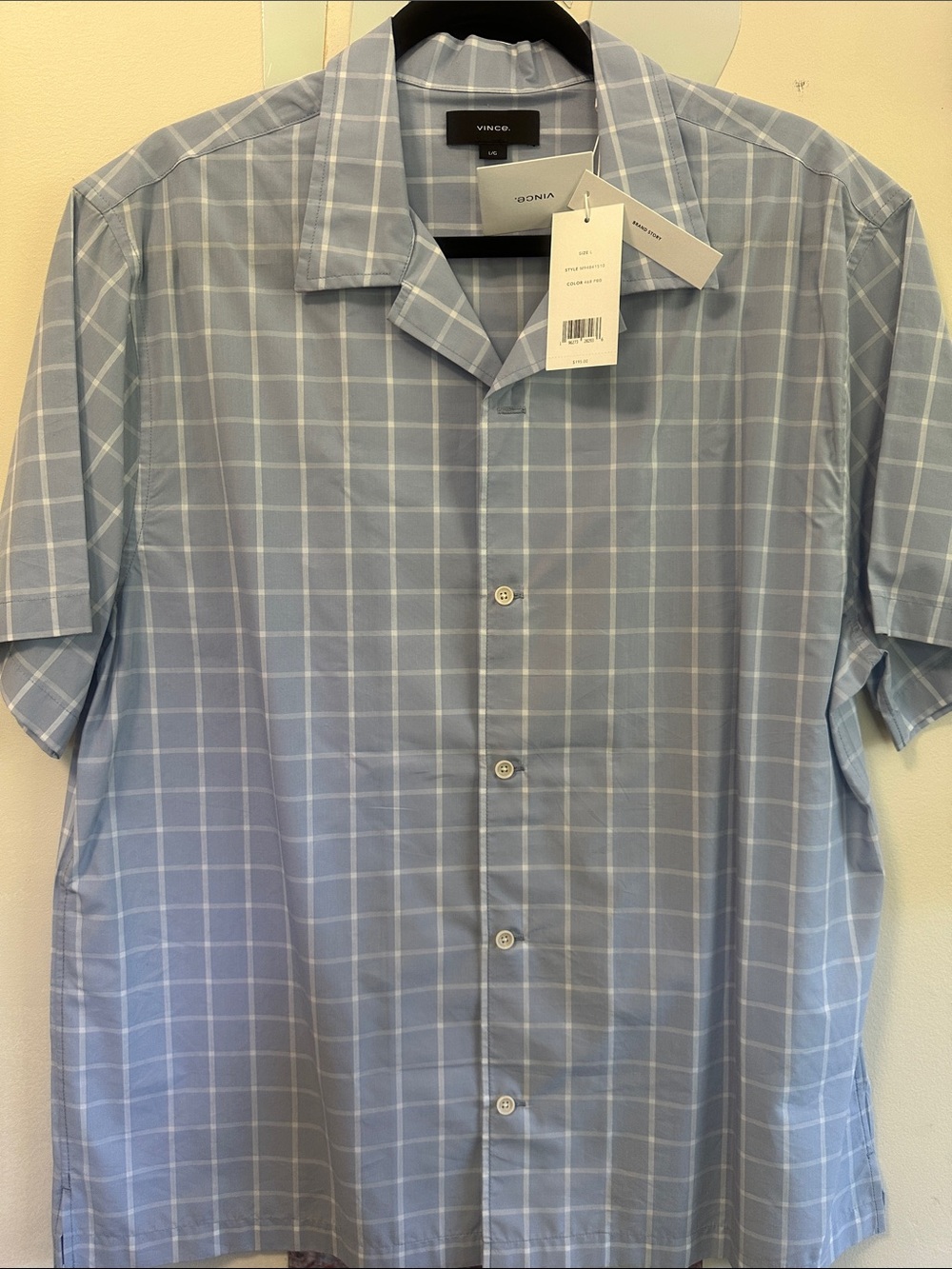 NWT Vince Mallorca Windowpane Camp-Collar Short Sleeve Shirt (L)